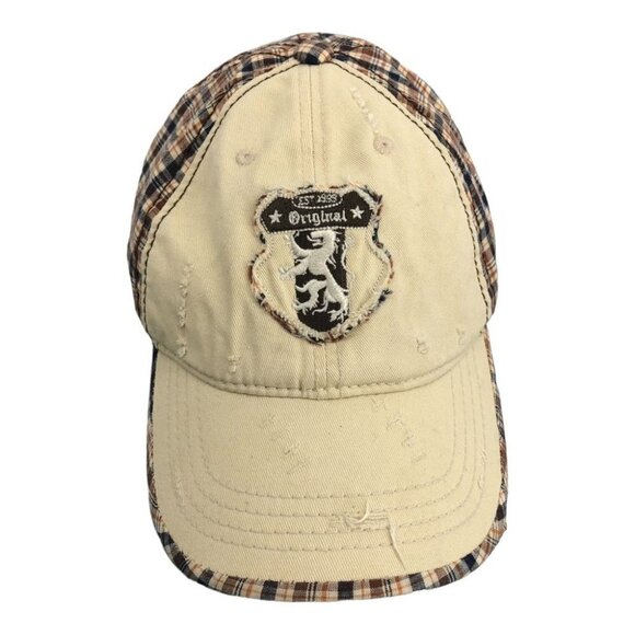 BTB Trading Original distressed dual-tone beige tartan plaid baseball cap OS - Picture 2 of 11